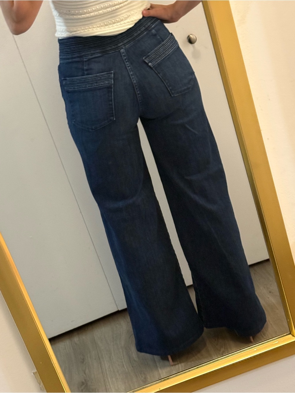 Frame Denim Wide-Leg High-Rise Jeans in Dark Blue